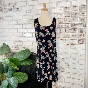 Vintage 90s Express Floral Black Yellow Pink Sleeveless Scoop Neck Mini Dress